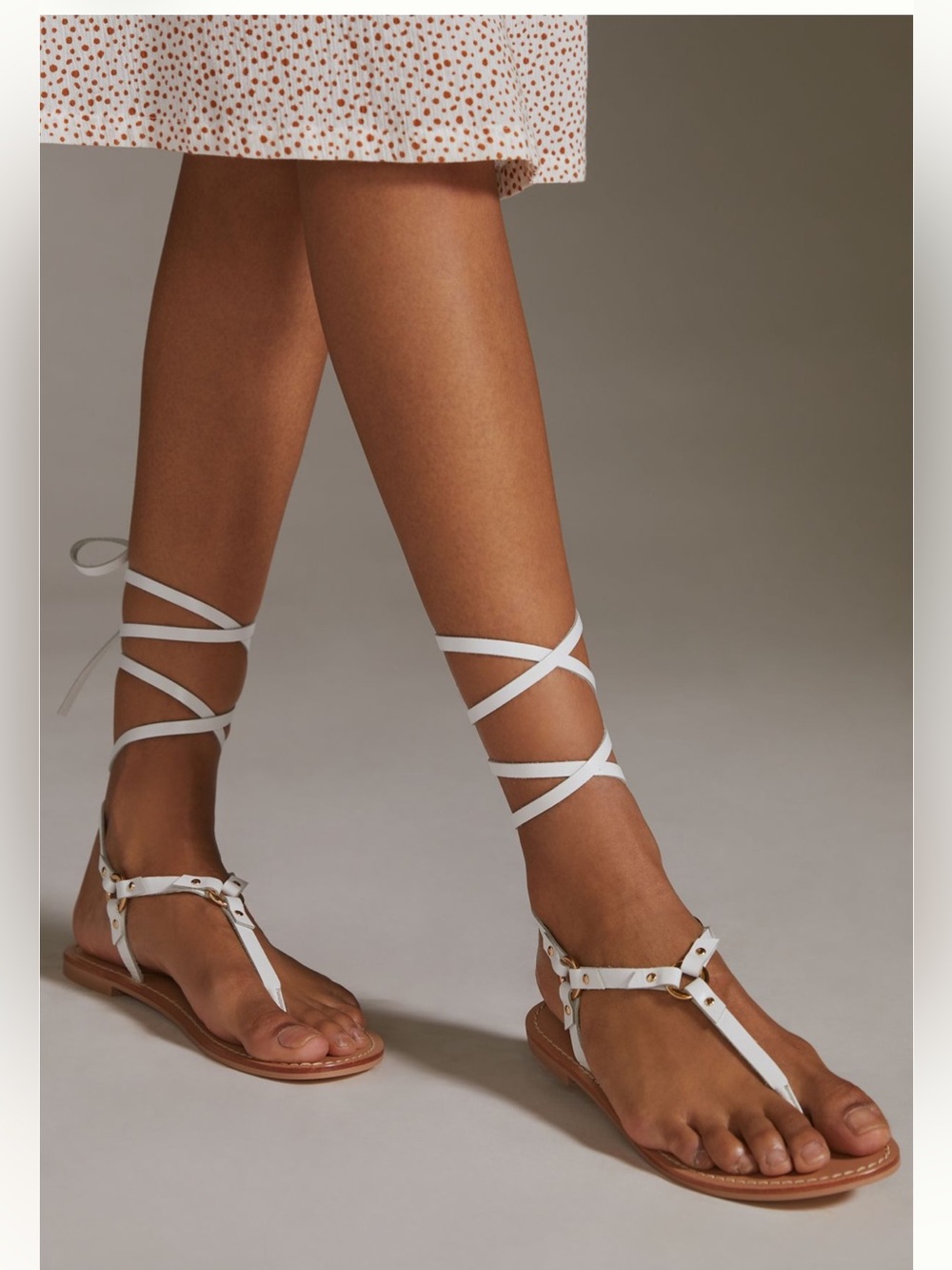 Pilcro White Strappy Lace-Up Flat Sandals